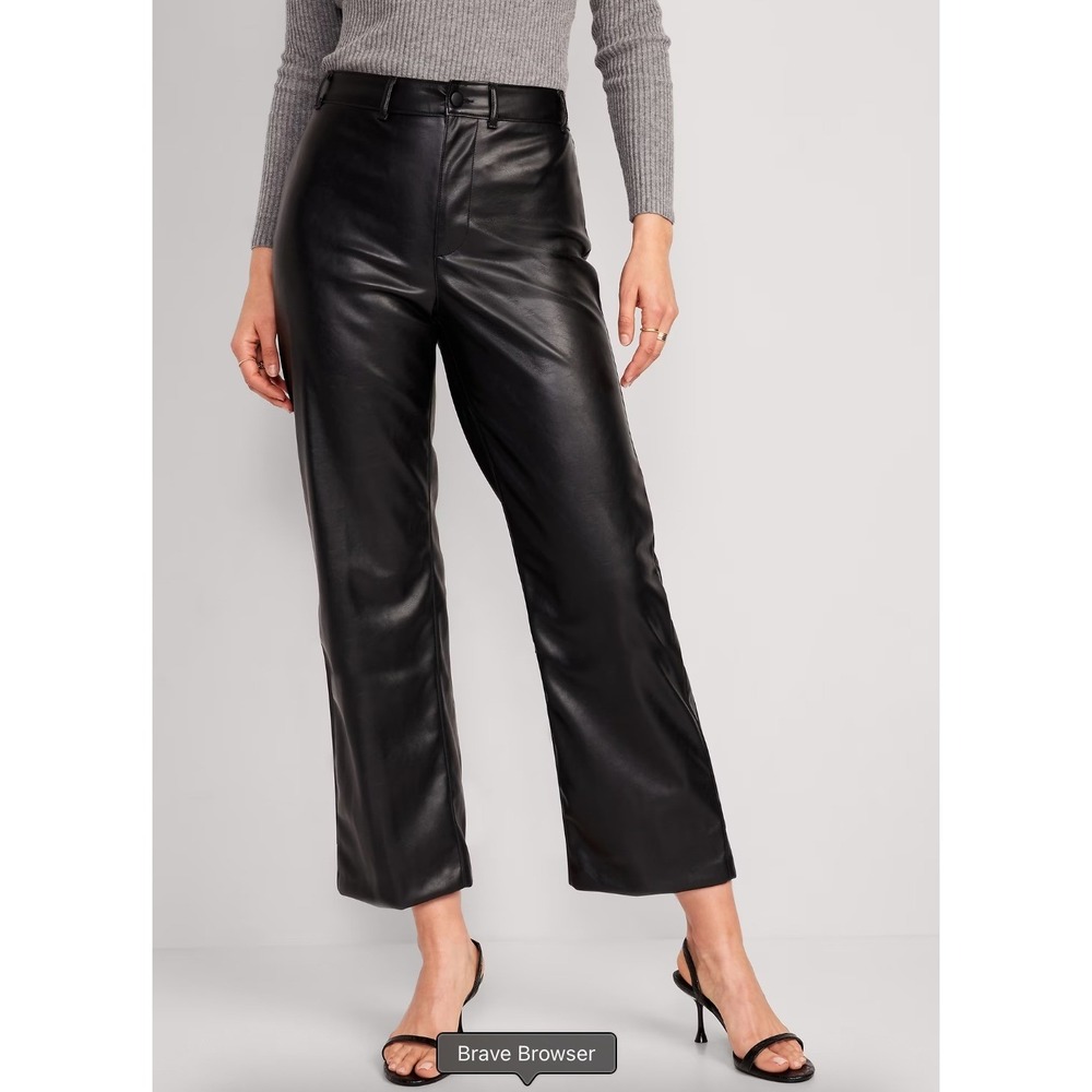 Old Navy Faux Leather Wide Leg Pants Black High Waisted Going Out Edgy Size 10‎